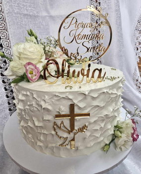 Topper na tort złoty krzyż z gołąbkiem do dekoracji tortu komunijnego - Gadżet-szop