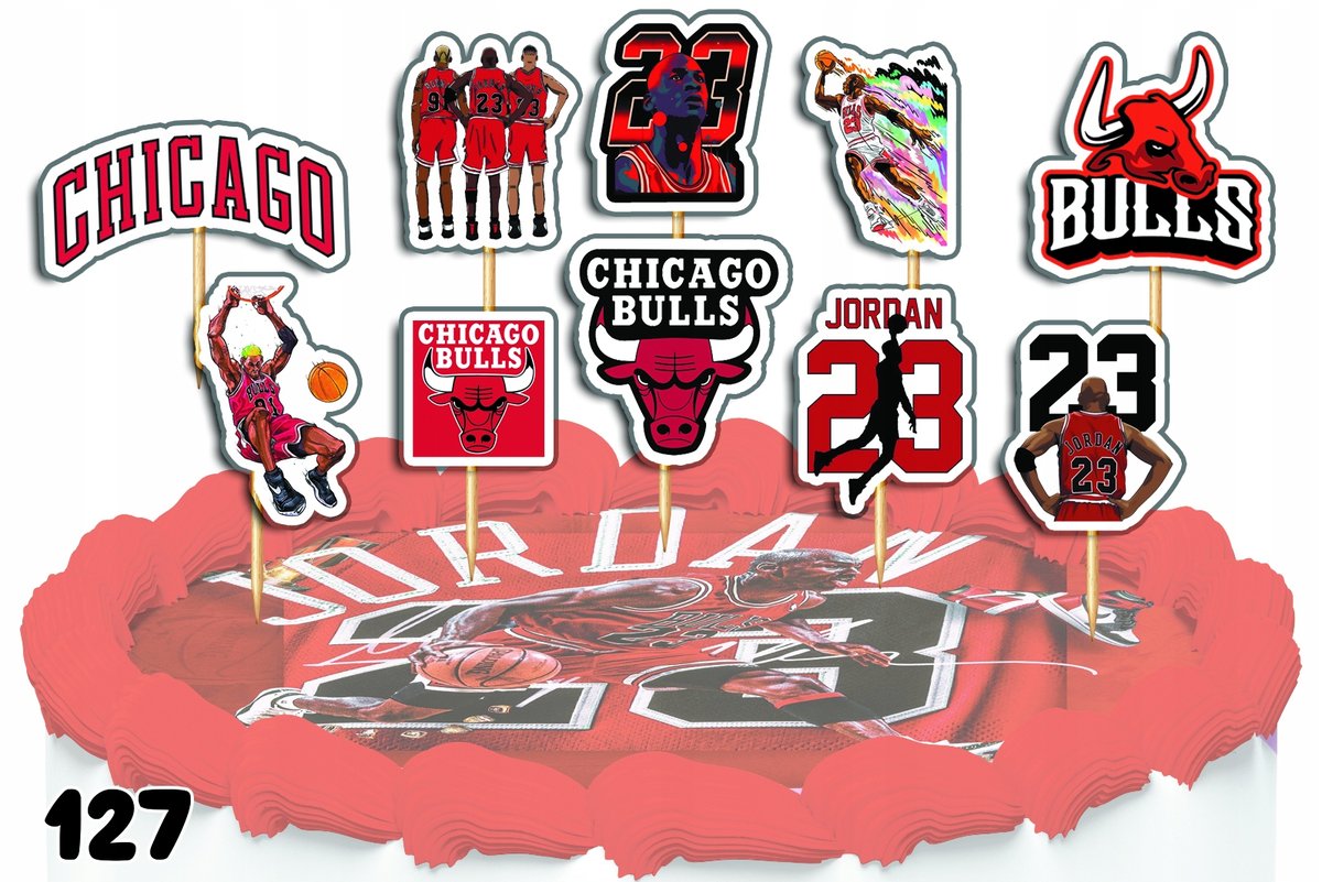 TOPPERY NA TORT OZDOBNE DEKORACJA ZESTAW NBA BULLS KOSZYKÓWKA 10szt WORLD CASE Przyjęcia