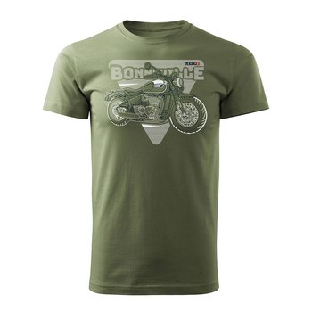Topslang, Koszulka męska motocyklowa na motor z motocyklem Triumph Bonneville, khaki, rozmiar M - Topslang