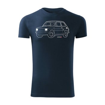 Topslang, Koszulka męska motoryzacyjna z samochodem Fiat 126p, granatowa, slim, rozmiar L - Topslang