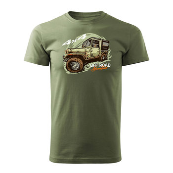 Topslang, Koszulka męska rajdowa z jeepem jeep offroad off road off-road 4x4, khaki, rozmiar L - Topslang