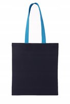 TORBA BAWEŁNIANA 36x39 cm CZARNA 220g NIEBIESKI UCHWYT Z TAŚMY KALETNICZEJ