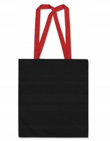 TORBA BAWEŁNIANA 38x42 cm CZARNA 220g Torba Zakupowa Uchwyt CZERWONY