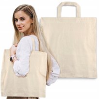 Torba BAWEŁNIANA 38x42 ECRU 145g ZAKUPOWA Polska z KRÓTKIM UCHWYTEM EKO