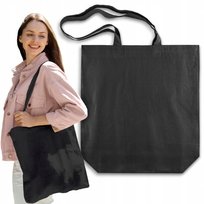 TORBA BAWEŁNIANA 38x8x42 cm CZARNA rozszerzane dno GRUBA 220g ZAKUPOWA EKO