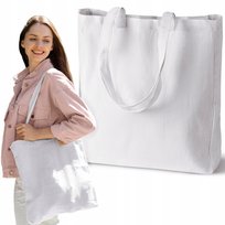 TORBA BAWEŁNIANA 38x8x8x42cm BIAŁA 220g uchwyt długi ZAKUPOWA EKOLOGICZNA