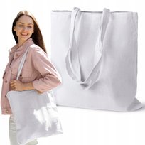 TORBA BAWEŁNIANA BIAŁA 38x42cm GRUBA 300g uchwyt długi ZAKUPOWA EKOLOGICZNA