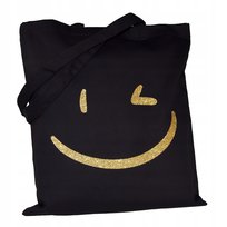 TORBA bawełniana czarna 220g nadruk UŚMIECH brokat torebka siatka na zakupy