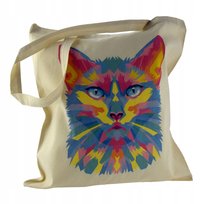 torba bawełniana ecru zakupowa z nadrukiem KOT torebka materiałowa 38x42cm inna (Inny)