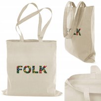 TORBA BAWEŁNIANA FOLK 38x42 cm ECRU 145g TORBA ZAKUPOWA na KSIĄŻKI LAPTOP