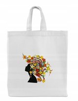 TORBA BAWEŁNIANA NA ZAKUPY 28x8x8x32 cm BIAŁA 220g WIOSENNA WŁOSY Z KWIATÓW