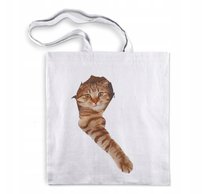 TORBA BAWEŁNIANA NA ZAKUPY DLA KOCIARY 38x42 cm BIAŁA 145g KOT KITTY CAT