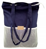 TORBA BAWEŁNIANA Z KIESZENIĄ SIATKOWĄ 38x8x42 cm GRANATOWA 280g EKO GRUBA