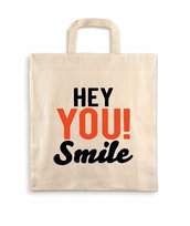 TORBA BAWEŁNIANA Z KRÓTKIM UCHWYTEM 38x42 cm ECRU 145g HEY YOU SMILE !