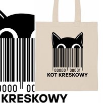 TORBA ECO BAWEŁNIANA NA ZAKUPY NA PLAŻĘ NA RAMIĘ Z NADRUKIEM KOT KRESKOWY