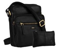 Torba męska na ramię skórzana PETERSON mała listonoszka crossbody miejska saszetka kieszonki na suwak czarna + etui na klucze