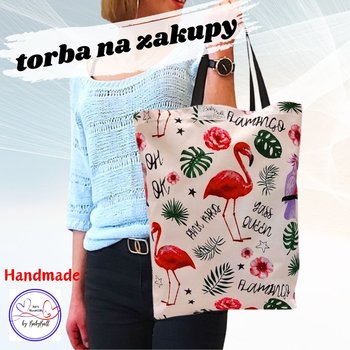 Torba na zakupy bawełniana siatka kolorowa shopperka HANDMADE - FLAMINGI I PAPUGI - BabyBall