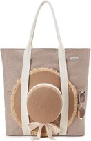 Torba Plażowa Damska z Zamkiem Błyskawicznym Beżowa z Uchwytem na Kapelusz