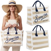 Torba plażowa duża na suwak w paski Peterson shopper bag biała beżowa Peterson