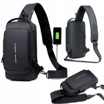 Torba Plecak Na Ramię Nerka Czarna Saszetka Wodoodporna Usb Na Powerbank