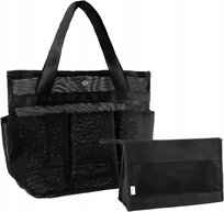 Torba podróżna plażowa z kosmetyczką Siatkowa z kieszeniami 2szt Czarna