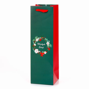 Torba prezentowa, butelkowa, Classic Christmas, Wesołych Świąt, 36x11x10 cm - Empik