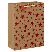 Torba prezentowa, Joyful Xmas, Kraft, Czerwone Gwiazdki, Rozmiar M Empik