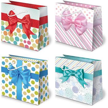 Torba prezentowa, kokardy jasne, 10 sztuk, mix