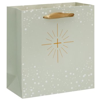 Torba prezentowa na komunię, rozmiar CD, zielona ze złotym krzyżem - Sparklez