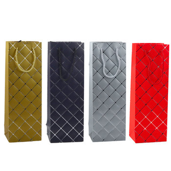 Torba Prezentowa Na Wino Butelkę Papierowa Srebrne Elementy 35 x 12 x 9 cm - ikonka