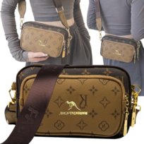 Torba Saszetka Damska Crossbody Nerka Na Ramię Pojemna Jasno Brązowa Wzór