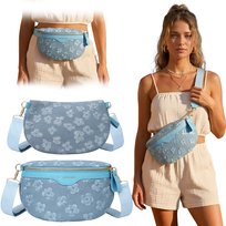 Torba Saszetka Damska Crossbody Nerka Na Ramię Pojemna Niebieska Kwiatki Imiti