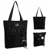 Torba shopper na zamek szkolna spacer dla dziewczyn czarna z brelokiem Kite KITE