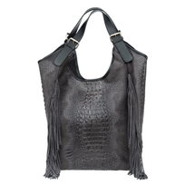 Torba Skórzana Shopperka Vezze Nativo Croco Grafitowa