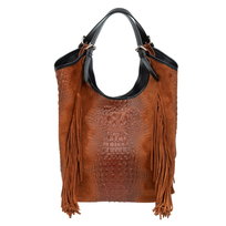 Torba Skórzana Shopperka Vezze Nativo Croco Ruda