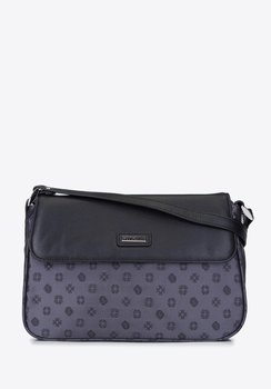 Torebka crossbody ze skóry i żakardu z monogramem szara - WITTCHEN
