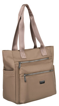 Torebka damska duża PETERSON shopper bag na ramię pojemna i funkcjonalna mieści a4 kieszonki beżowa suwak - Peterson