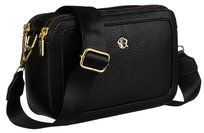 Torebka damska mała listonoszka na suwak czarna ze skóry ekologicznej ROVICKY kieszonki szeroki pasek