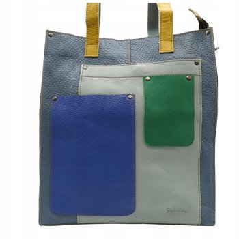 Torebka damska na ramię, shopper, duża, pojemna, mieści A4 skórzana OLIVKA - OLIVKA