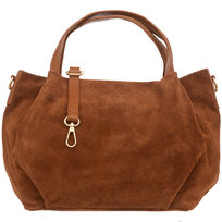 Torebka Damska Na Ramię Zamszowa Vera Pelle Bolsa Brązowa