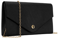 Torebka damska na wesele ROVICKY mała wieczorowa klasyczna kopertówka na złotym łańcuszku elegancka wizytowa czarna