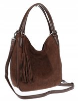 Torebka damska shopper worek zamsz elegancka lekka torba S398 Czekoladowa SILVIAROSA