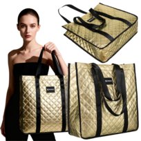 Torebka damska shopper XXL pikowana torba duża na ramię złota na zamek zakupowa shopper bag