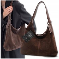 Torebka Damska Zamszowa BAD&BAGS Na Ramię Torba Pojemna Elegancka Brązowa BAD&BAGS