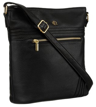 Torebka damska ze skóry ekologicznej czarna listonoszka na ramię funkcjonalna kieszonki regulowany pasek ROVICKY - Rovicky