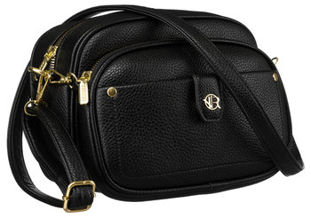 Torebka damska ze skóry ekologicznej listonoszka na ramię zestaw z nerką mała czarna z odpinanym paskiem ROVICKY - Rovicky