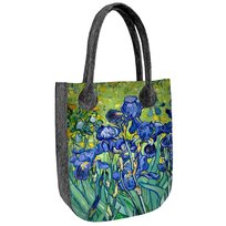 Torebka filcowa City Szara, nadruk Irysy – shopperka damska, ekologiczny filc, zamek, mieści A4, udźwig do 10 kg, polska produkcja, ARCO Design