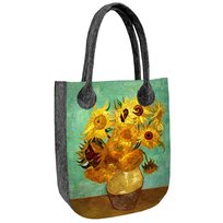 Torebka filcowa City Szara, nadruk Sunflowers – shopperka damska, ekologiczny filc, zamek, mieści A4, udźwig do 10 kg, polska produkcja, ARCO Design