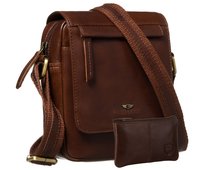 Torebka męska skórzana z klapką PETERSON elegancka mała listonoszka miejska saszetka na ramię brązowa + etui na klucze Peterson