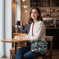 Torebka Na Ramię z Motywem Dzikich Kwiatów i Czerwoną Ekoskórą – Handmade Inna marka